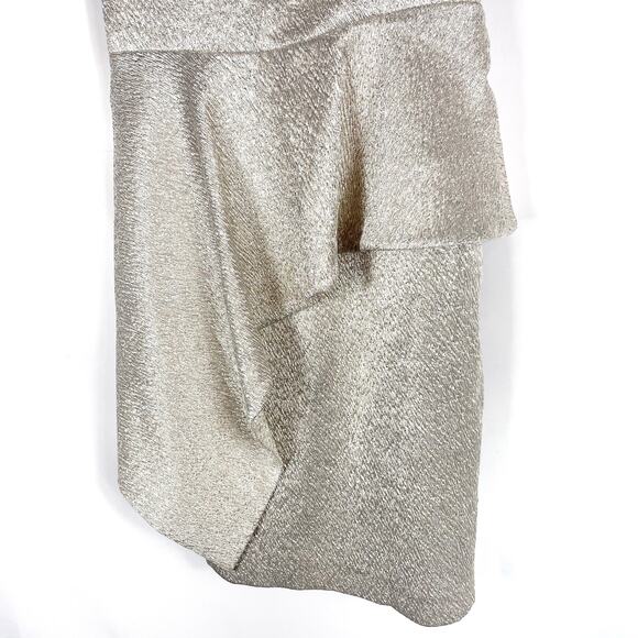 Teri Jon Peplum Cocktail Dress Gold Metallic Ruffle Knee Length Sheath Sz 4 - Picture 8 of 11